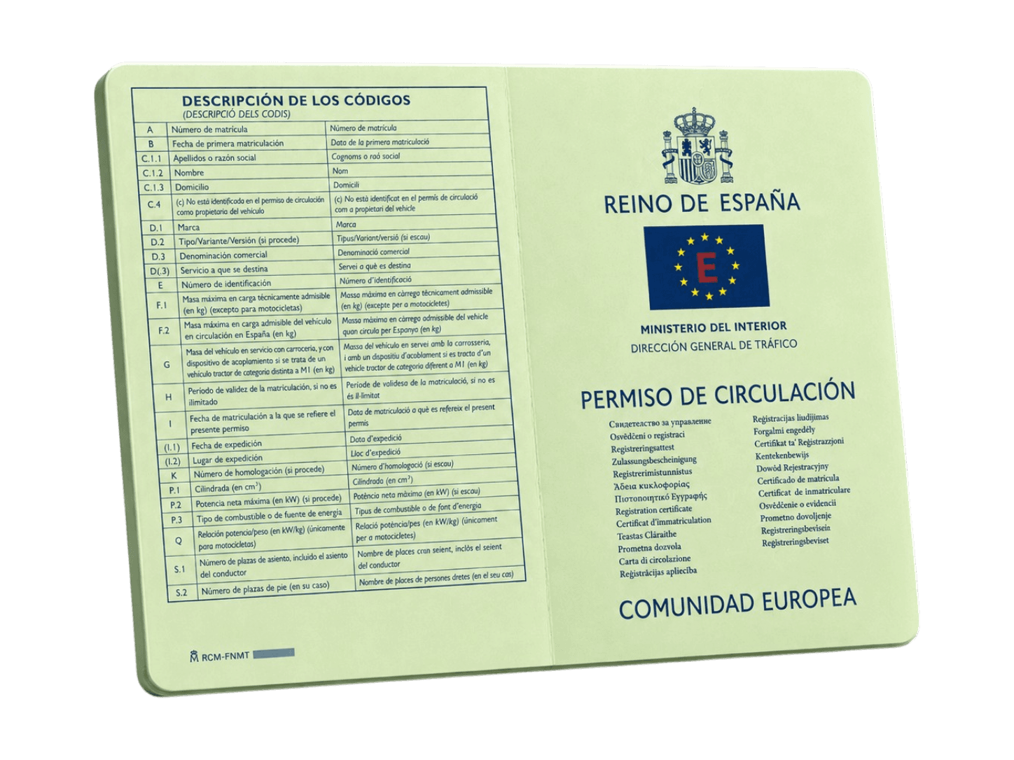 Permiso de circulación del vehículo con datos técnicos
