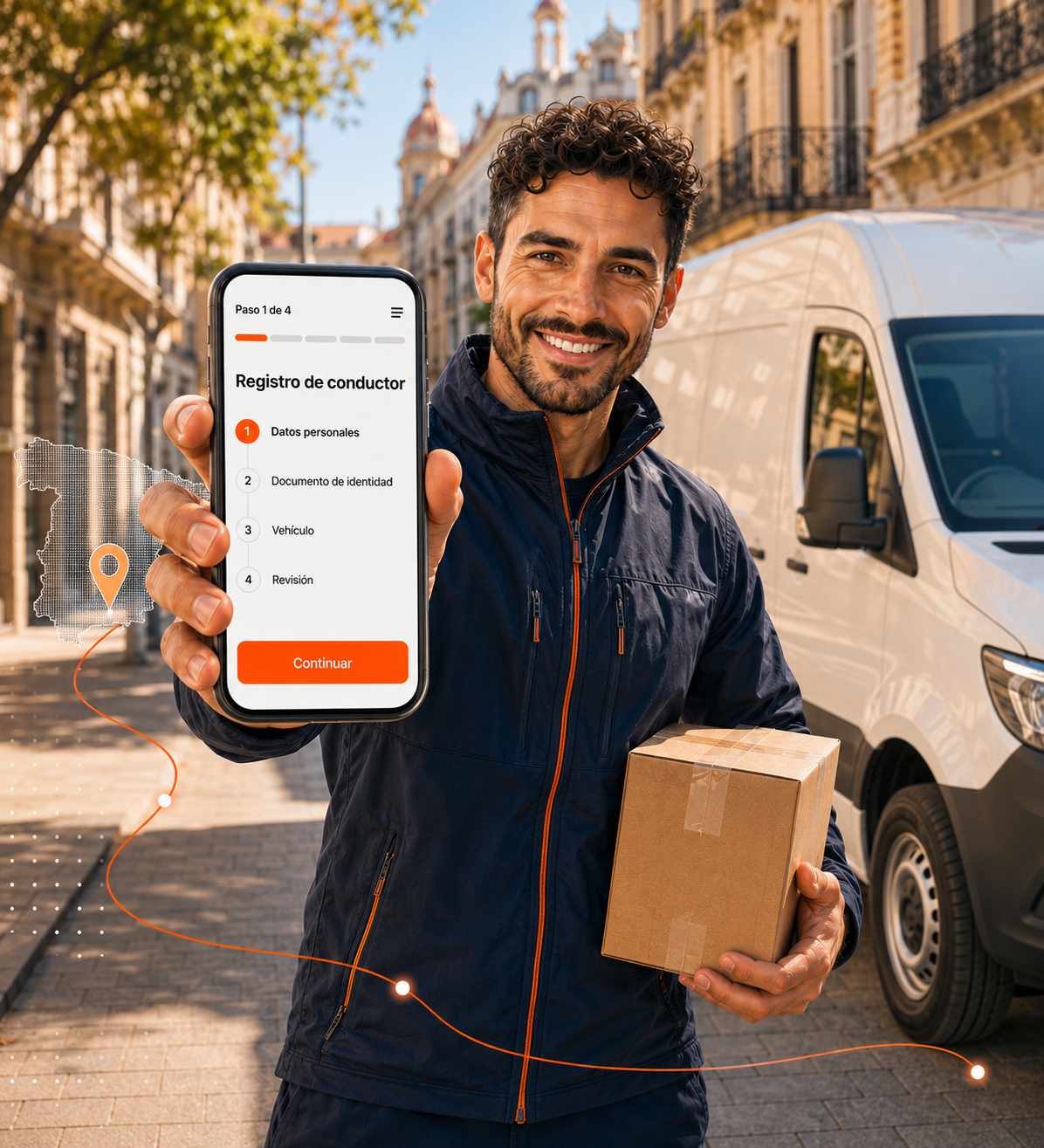 Conductor colaborador mostrando el registro online de Shipdrome